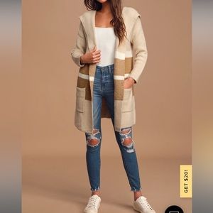 Carlsbad Tan and Beige Hooded Cardigan Sweater
